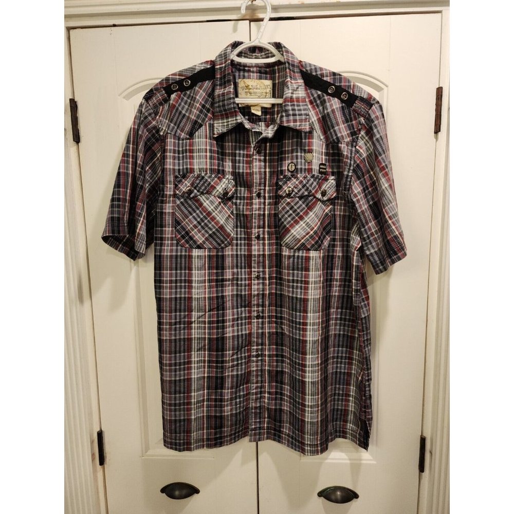 MEN'S 2XL GOLD LABEL GRUNG MILITARY LOOK STREETWEAR SHORT SLEEVE METAL BUTTON